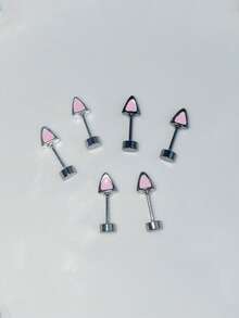 1 pieza Pendiente de botón versátil con diseño de conejo para mujer, pendiente de cartílago de diseño de nicho, joyería de oreja linda - Pendientes de orejas de gato - Ver 4