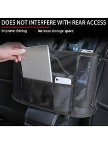 1pc Extra Large Canvas Car Storage Bag, Car Accessories, Back Seat Organizer Mesh, Used For Organizing Back Seat Items, Multi-Compartment Car Storage Bag, Can Store Phone, Documents, Snacks, Charger, Travel Essentials, Compact Space-Saving Design - Multicolor - View 2