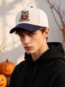1PC Two Tone Vintage Halloween Pumpkin Graphic Baseball Cap, Unisex Adjustable Gothic Dad Hat, Adult Men Women Fall Halloween Party Costume Accessory - Halloween Baseball Cap - View 3