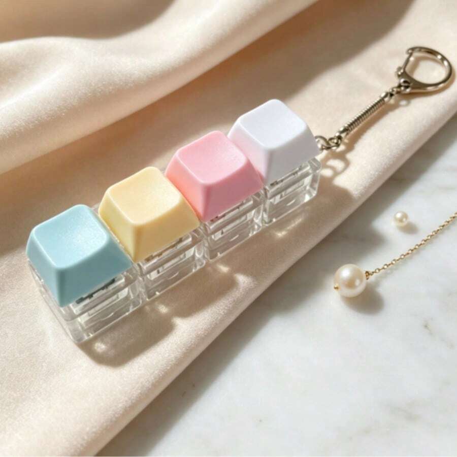 Mini Clickable Keyboard Fidget Keychain, Pastel Keycaps Stress Relief Sensory Toy, Novelty Gift For Teens And Adults - Multicolor - View 1