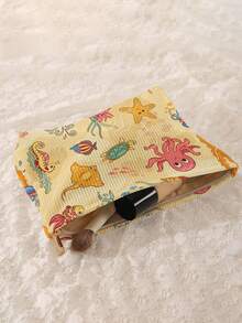 1pc Portable Cosmetic Storage Bag With Ocean Elements Turtle, Starfish, Octopus Pattern Double-Sided Print Travel Zipper Makeup Bag Multi-Functional Toiletry Organizer - Multicolor - View 4