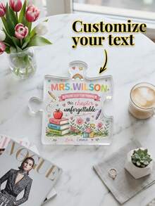 1pc Personalized Custom Text Puzzle Shaped Teacher Desk Ornament, Custom Teacher Name, Transparent Desk Inspirational Teacher Quotes, Teacher Appreciation Souvenir Decoration, Thank You Gift For Kindergarten And Elementary School Female Teachers, Home And Classroom Desk Decor - Multicolor - View 9