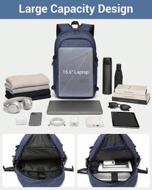 Laptop Backpack 15.6 Inch Large Travel Rucksack USB Charging Port Anti Theft Lock Water Resistant Computer Backpack For Men Women School Office - Royal Blue - View 8