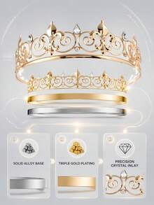 2pcs Birthday King Crown And Sash, Unisex Royal King Crown, Suitable For Party Decoration, Ball, Birthday Gift, Men's Pageant Crown, Christmas,Halloween - Multicolor - View 10