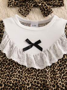 Autumn/Winter Cute Round Neck Leopard Print Long Sleeve Bow Bodysuit & Bow Socks & Headband For Baby Girls - Multicolor - View 8
