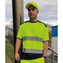 Yoko Mens Hi-Vis Two Tone T-Shirt - Yellow/Navy - View 2