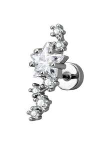 1pc 316L Surgical Grade Stainless Steel Cubic Zirconia Star Stud Earring, Elegant Flat Back Threaded Piercing Jewelry, Suitable For Cartilage Helix Tragus, 18K Gold Plated, Non-Fading, Hypoallergenic, Sleeping Earring - A Stainless Steel Round Star Earring - View 7