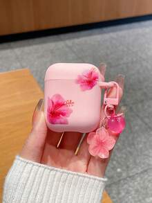 1件裝粉色扶桑花印花花心吊墜防摔Apple藍牙耳機保護殼，夏季甜美性感風耳機保護套，扶桑花殼，情人節、好友日、生日、聖誕節、開學季禮物，適用於Earphonecase、耳機，相容Earphone Pro 3殼、Earphone Pro（第2代） - 彩色 - 查看 10