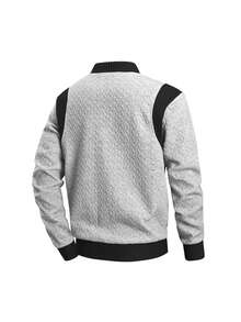 Men's Spring/Autumn Colorblock Patchwork Baseball Collar Varsity Jacket - Grey - View 4