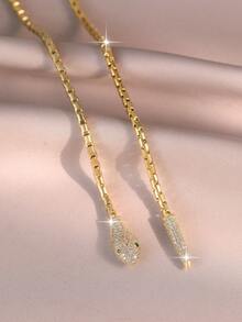 1pc Punk Metallic Snake Cube Cubic Zirconia Y-Shaped Necklace, Women's Daily Decoration, Suitable For Music Festivals, Back To School Season, Copper Jewelry - Golden Yellow - View 6