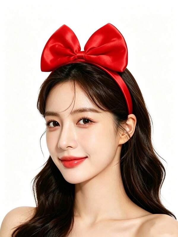 1pc Bright Red Satin Large Bow Headband, Sweet Princess Style Hair Accessory, Suitable For Birthday Party, Cosplay Costume