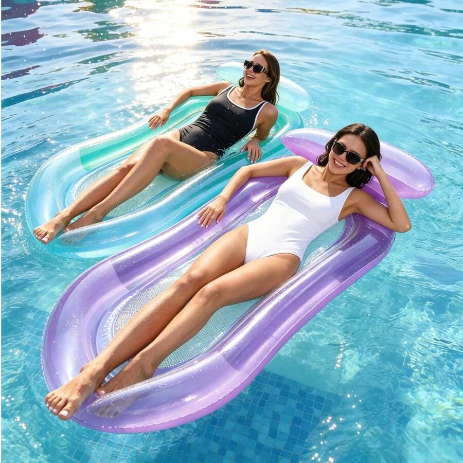Folding Single Inflatable Swimming Pool Lounge Chair Inflatable Floating Raft Water Recreation Hammock Beach Sunbathing Raft - A - View 1
