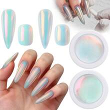 2PCS Neon Aurora Nail Powder - Ultra Bright Holographic Mirror Effect & Mermaid Aurora, Suitable For Home DIY Salon Manicure, Multi-Color Glitter Powder For Nail Decoration, Silk Moonlight Powder Magic Mirror Powder High Gloss Fairy Aurora Powder - Multicolor - View 2