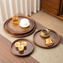 Round Walnut-Color Bamboo Tray, Living Room Coffee Table Decor Wooden Tray, Breakfast Serving Tray, Dining Table Decor Tray - Walnut - View 15