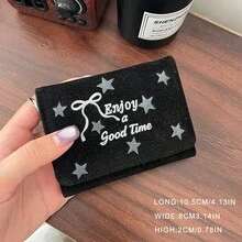 麂皮蝴蝶結與星星小女款三折錢包，大容量，百搭極簡設計 - 彩色 - 查看 4