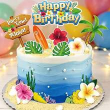 10pcs Creative Hawaiian Style Birthday Cake Toppers, Cartoon Hawaiian Theme Party Cake Decorations - Multicolor - View 5