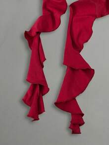 優雅女款深V領露背無袖迷你洋裝，紅色針織A字裙擺百褶下擺，派對夏季穿搭 - 紅色 - 查看 6