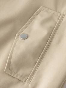 Casual Khaki Pilot Jacket With Stand Collar, Full Zip, Lightweight Ribbed Hem And Cuffs, Slanted Pockets, Suitable For Spring And Autumn Daily Wear - Beige - View 6