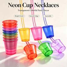 1-6pcs/Set Beaded Chain Decorated Plastic Shot Glass Necklace, Suitable For Birthday, Wedding, Christmas Party, 6 Colors - Multicolor - View 4