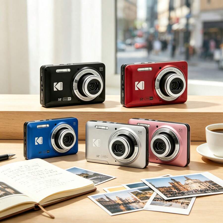 Kodak FZ55 Portable Digital Camera 16.3MP HD Home Travel Pocket Card Camera 28mm Wide-Angle 5x Zoom Lightweight Mini Compact For Capturing Beautiful Moments