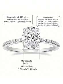 ConiiW A 925 Sterling Silver Oval Ring With A 2/3-Carat Moissanite, Suitable For Both Men And Women, Perfect For Everyday Wear, Dates, And Parties. - Silver - View 13