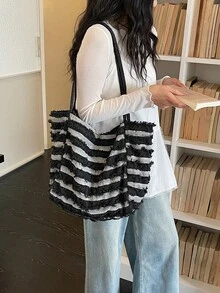 女士大容量單肩包 慵懶風丹寧女包 時尚女士托特包 - 彩色 - 查看 6