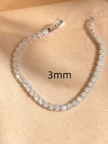 1pc/4pcs Minimalist European & American Hip Hop Premium Zirconia Tennis Bracelet, Stackable, Suitable For Women's Party And Daily Wear - Silver - View 9