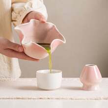 抹茶茶具套組，完整抹茶沖泡套件，含可愛花卉與愛心壓紋陶瓷碗及篩網，傳統日式茶道工具，適合居家使用與送禮 - 星星 - 查看 11