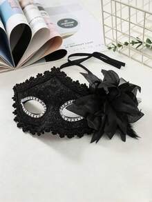 1pc Halloween Venetian Lace Mask With Side Floral Rhinestone Half Face Eye Mask, Unisex Costume Accessory For Masquerade Ball, Carnival Party, Photo Props - Multicolor - View 13