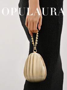 OpulAura 1件金色亮面布料女款手提包，精緻迷人閃鑽手鍊裝飾，時尚不對稱方型手拿包，適合派對、正式禮服、舞會、畢業典禮、新娘、婚禮手拿包 - 金色 - 查看 8