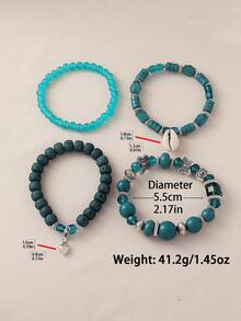 4件組波希米亞風度假時尚種子珠與木珠蝴蝶貝殼吊墜手鍊組，女款休閒百搭串珠手鍊組合，珠子染飾偶有色差 - 綠色 - 查看 3