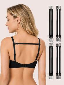 Lignisse Konverter Tali Bra Wanita 1/ 2/ 4/6 PCS Konektor Tali Belakang Anti Selip yang Dapat Diatur Penahan Tali Bra Belakang Rendah Aksesori Bra Racerback Hitam - MultiWarna - View 1