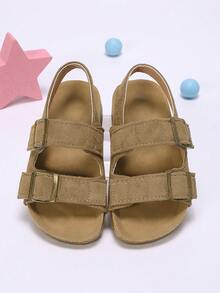 1 Pair Classic Unisex Kids Double Strap Hook & Loop Vintage Camel Color Versatile Beach Sandals Suitable For Summer - Camel - View 4