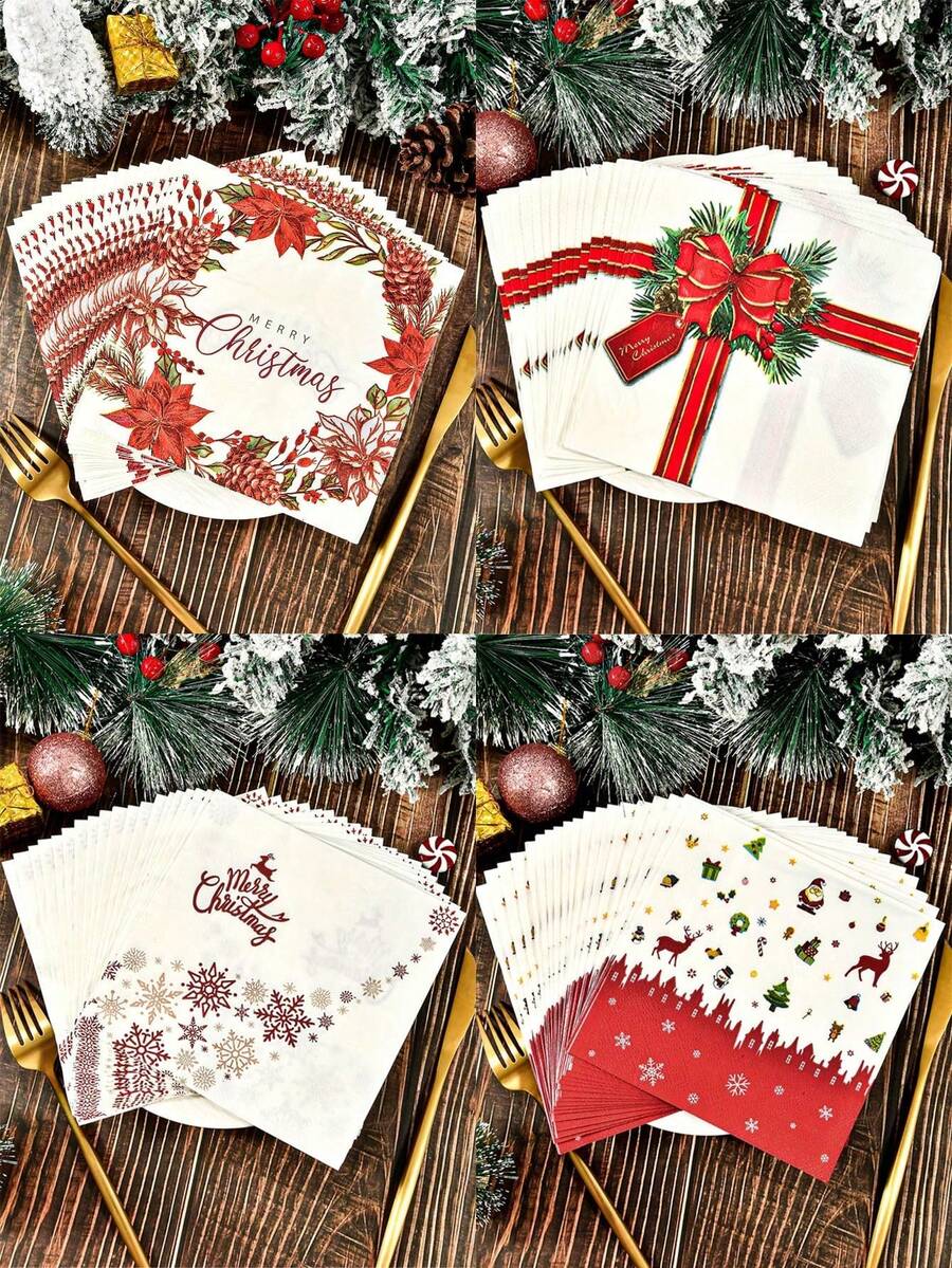 20Pcs Merry Christmas Printed Paper Napkins 2 Ply Disposable Luncheon ...