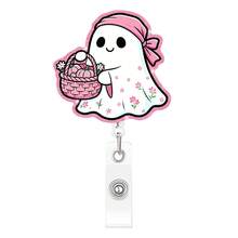 1pc Pink Halloween Ghost Glitter Acrylic Rotating Crocodile Clip Retractable Badge Holder For Nurses - A - View 8