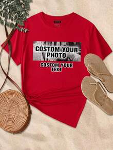 DIY Women's Personalized T-Shirt, High-Resolution Photo: Lover/Friend/Family/Pet, Slogan, Name, Funny Letters, Valentine's Day, Anniversary Sports - Red - View 1