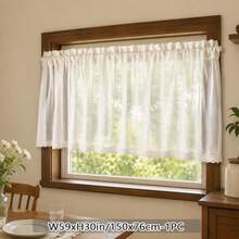 1pc Nordic Ins Style Solid Color Semi-Sheer Short Curtain, Linen Sheer Cafe Curtain, Rod Pocket Top Design For Easy Hanging, Suitable For Dining Room, Kitchen, Balcony, Entryway, Bay Window, Cafe And Home Decor - Cream White 1PC - View 12