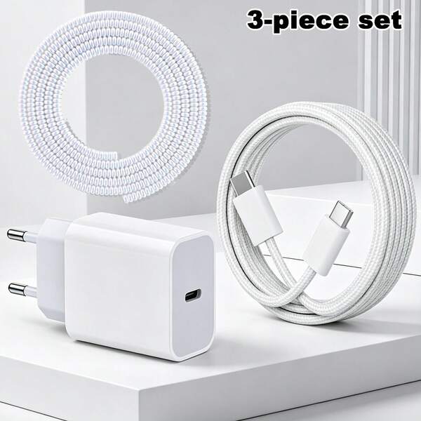 3 Adet/1 Set AB Standart Şarj Cihazı Seti, USB C Arayüz Adaptörü + 3.3ft Type-C Şarj Kablosu + Kablo Koruyucu, PD20W Hızlı Şarj Cihazı Seti, 17/16/15 Serisi ile Uyumlu, Telefonlar ve Diğer Type-C Arayüzlü Telefonlar ve Cihazlarla Uyumlu, Seyahat/Ofis/Ev Kullanımı İçin Uygun, 3 Adet/1 Set/1 Adet