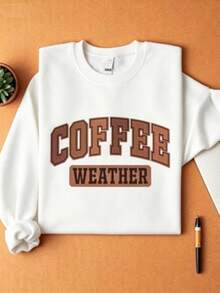 Coffee Weather Sweatshirts ,Women's Fall Season Sweater ,Coffee Lover Long Sleeve Sweatshirts ,Fall Lover Gift MAPA439 Comfortable Cotton - 白色 - 查看 1