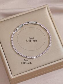1pc Pink Diamond Studded Gold Tennis Chain Bracelet, Multiple Sizes Available, Exquisite Versatile Women's Accessory, Densely Set Zirconia, Sparkling Jewelry Under Light - Silver - View 9