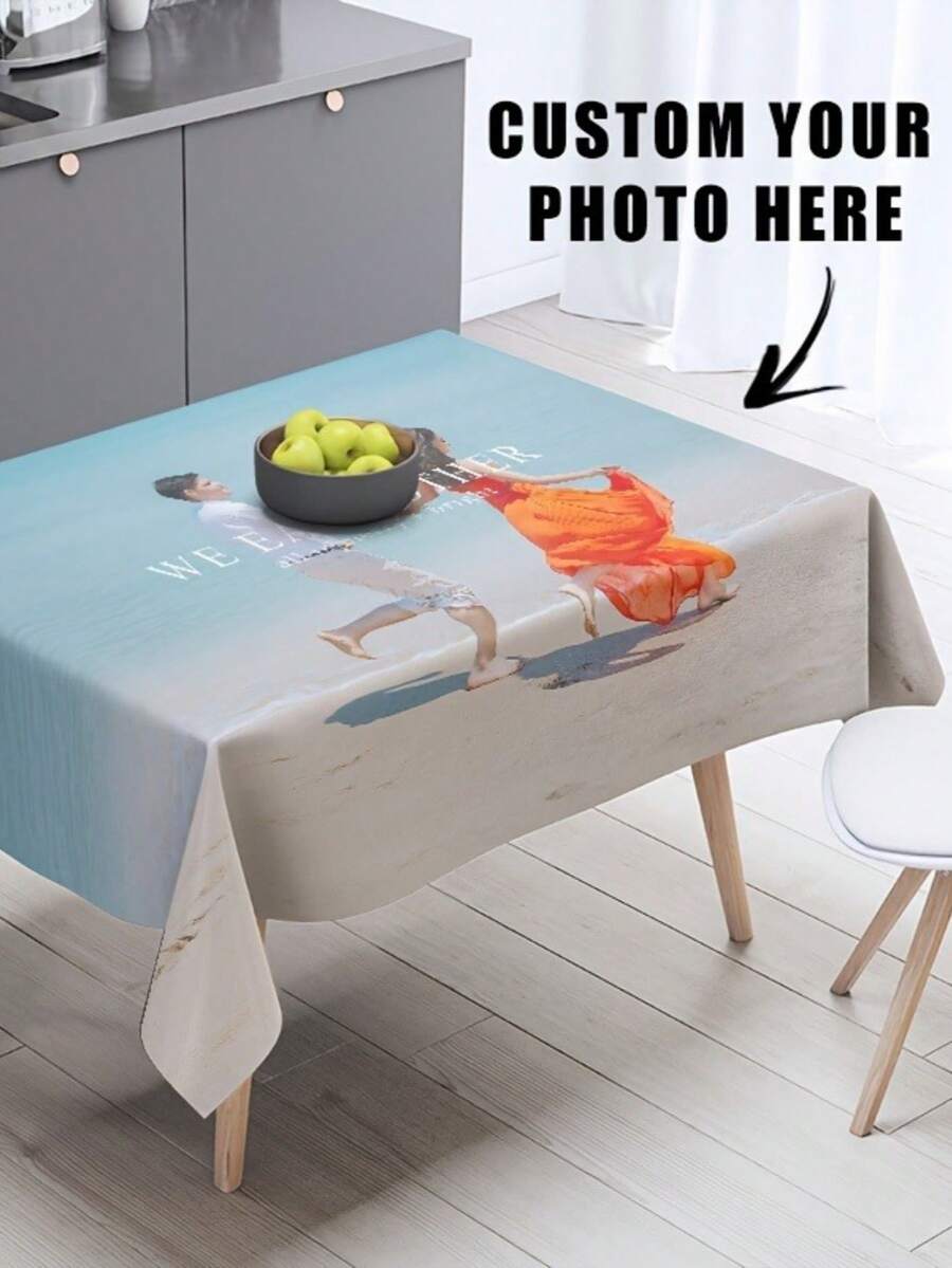 Personalized Custom Tablecloth - Supports Photo/Text/Table Number - Suitable For Wedding, Anniversary And Family Gathering Decoration - Dining Table Decor - Supports Uploading Custom Design - Home Or Event Decoration, Desktop Beautification, High-Quality Woven Craftsmanship - Suitable For Party Planning And Wedding Preparation - Text/Photo Style Tablecloth, Smooth Texture - Multicolor - View 1
