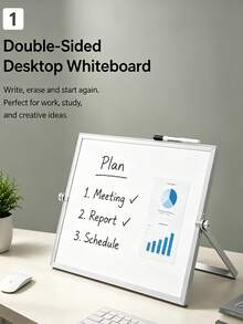 12pcs Aluminum Alloy Frame Desktop Whiteboard Set (Includes 4 Whiteboard Markers + 6 Magnetic Clips + 1 Eraser, Whiteboard Marker Colors Random) - Double-Sided Memo Board With Stand, Suitable For Office, Home And School Portable Use. - Desktop Whiteboard Set - View 1