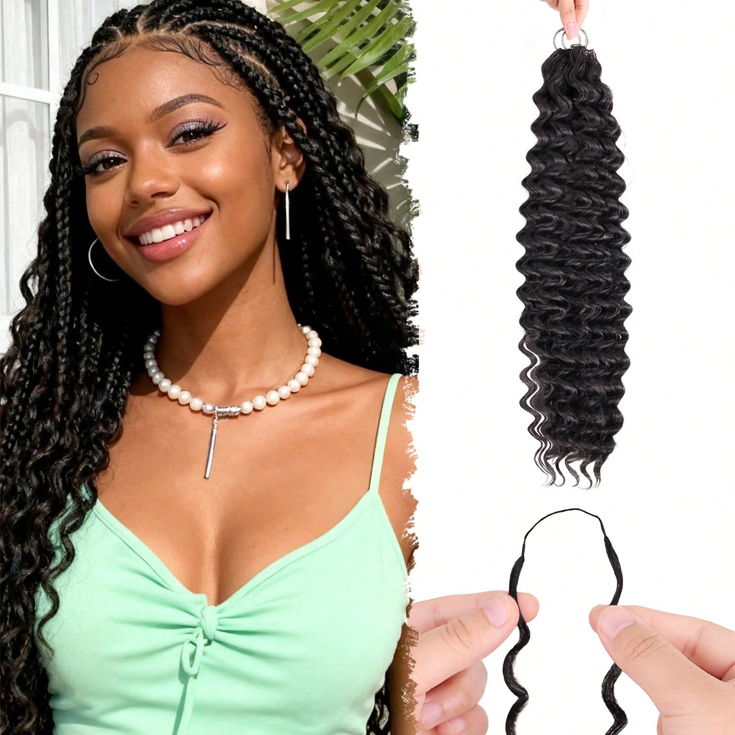 Piezas Lazos para el cabello de mujer con plumas de ganchillo, lazos de cabello invisibles de onda profunda sintética rizada de milagro