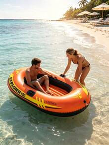 Bote inflable Explorer 100 individual, PVC pesado a prueba de fugas, inflado rápido con agarres antideslizantes, flotador plegable y portátil con remo & cuerda, para deriva en río, pesca en lago, camping junto al río, deportes acuáticos de verano para adultos & familia - Multicolor - Ver 3