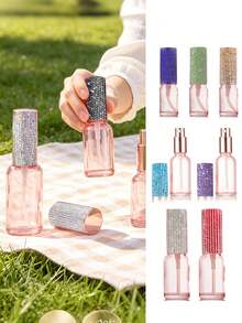 Rhinestone Glass Spray Bottle Refillable Perfume, Facial Toner, Essential Oil Fine Mist Atomizer; Perfume Essential Oil Spray, Car Rhinestone Decor; Cosmetic Bottle, Essential Oil Glass Empty Bottle, Sample Bottle, Travel Container, Spray Bottle; Suitable For Car Perfume Refill, Portable Makeup Storage For Travel; Easy To Clean; Vacation Travel Essential; Back To School Must-Have, Girls Birthday Gift - Multicolor - View 3