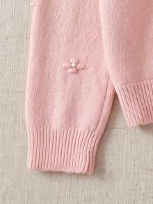 Fall Winter Women 3D Flower Knit Cardigan Xmas New Year Button Casual Long Sleeve Outerwear - Pink - View 9
