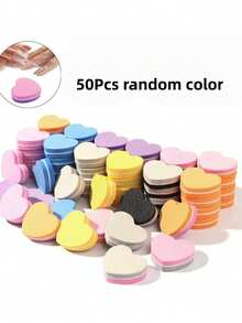 10-60pcs Mini Heart-Shaped Double-Sided Nail Files, Portable Polishing Buffing Blocks, Foam Nail Care Tools - Heart-shaped - View 10