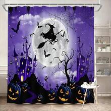 1/4pcs Halloween Flying Witch Horror Castle Shower Curtain Set, With 12 Hooks Waterproof Polyester Bath Curtain, Bathroom Curtain, Privacy, Thickened, Durable Quick Dry, 180*180cm Size - A - View 18