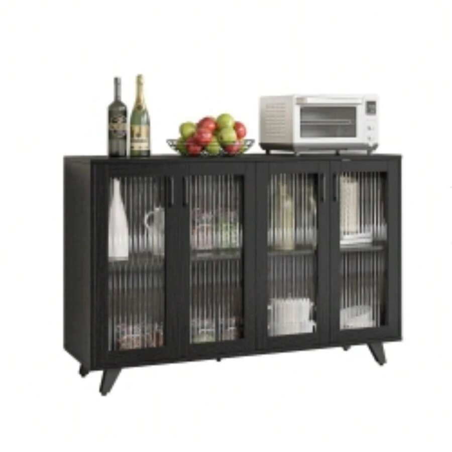 Kitchen Buffet Server Table Accent Sideboard Cupboard Server Buffet Console Table With Doors Cabinet 49inch, Black White - SDBD02WHBG020002 - View 1