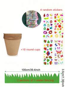 1 Set 16pcs DIY Garden Paper Flower Pot Kit, Includes 10 Paper Flower Pots, 4 Foam Stickers, 2 Fence Stickers, Rectangular Planting Kit, Paintable Blank Garden Paper Pots, Suitable For Planting Activities Bulk Craft Kit, Indoor Flower Pots - Mixed - View 10